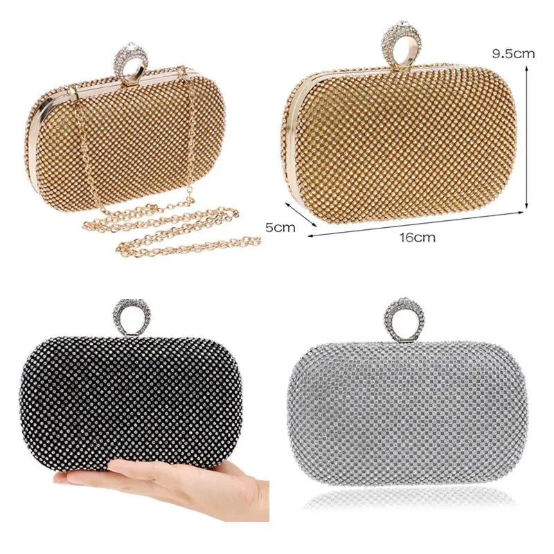 Clutch de noche con diamantes y cadena ideal para bodas y fiestas