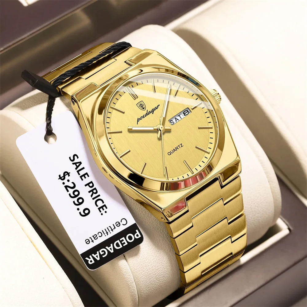 2026 Reloj de Cuarzo para Hombre, Deportivo, Resistente al Agua, Luminoso, con Fecha y Semana, Acero Inoxidable
