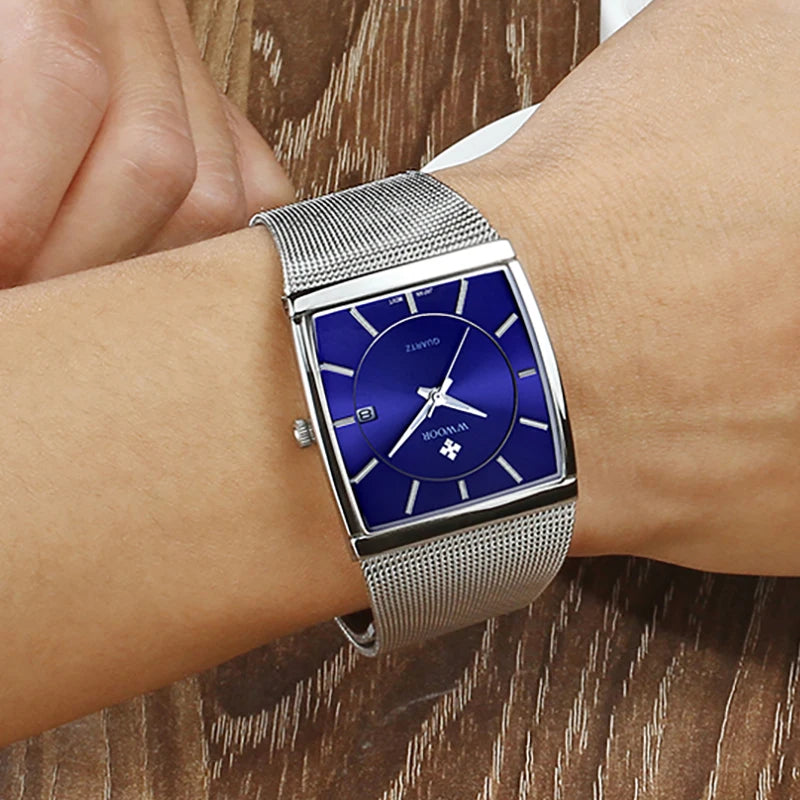 Reloj de Lujo para Hombre, Correa de Malla de Acero,Resistente al Agua, Luminoso, con Fecha