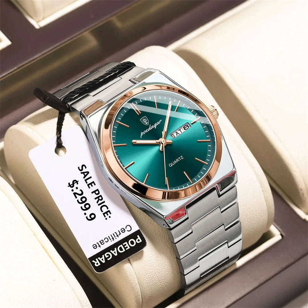 2026 Reloj de Cuarzo para Hombre, Deportivo, Resistente al Agua, Luminoso, con Fecha y Semana, Acero Inoxidable