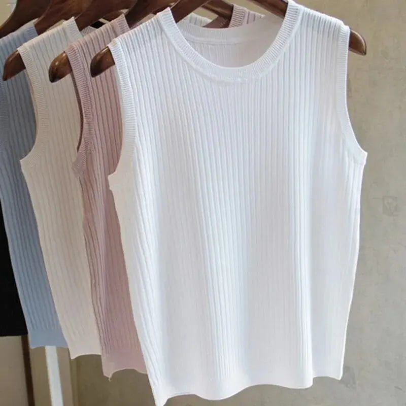 Top de Punto Sin Mangas con Cuello Redondo para Mujer