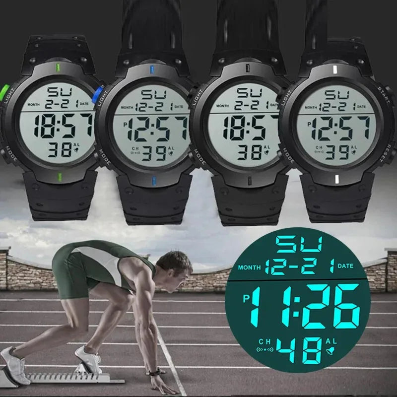 Reloj Digital LED Deportivo para Hombre – Multifuncional, Correa de Goma, Fitness, Cronómetro Electrónico
